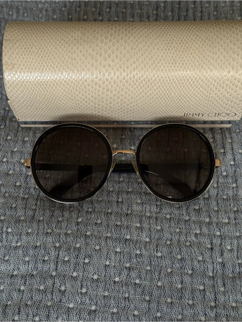 Jimmy Choo Andie Black and Gold Round Sunglasses